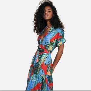 HUTCH Anthro Tropical secret Garden Floral Printed Rigby Belted Maxi Shirt Dress